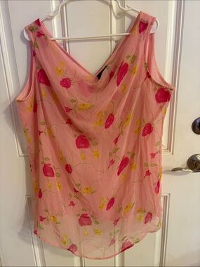Sleeveless Pink Floral Cowl Neck Blouse